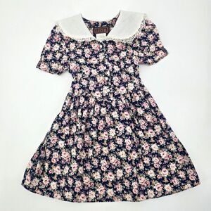 Vintage Lisa II Floral Kids Dress with White Collar Size 6